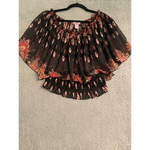 Ultra Pink Sheer Off Shoulder Crop Top Oversized Size Small Black Red